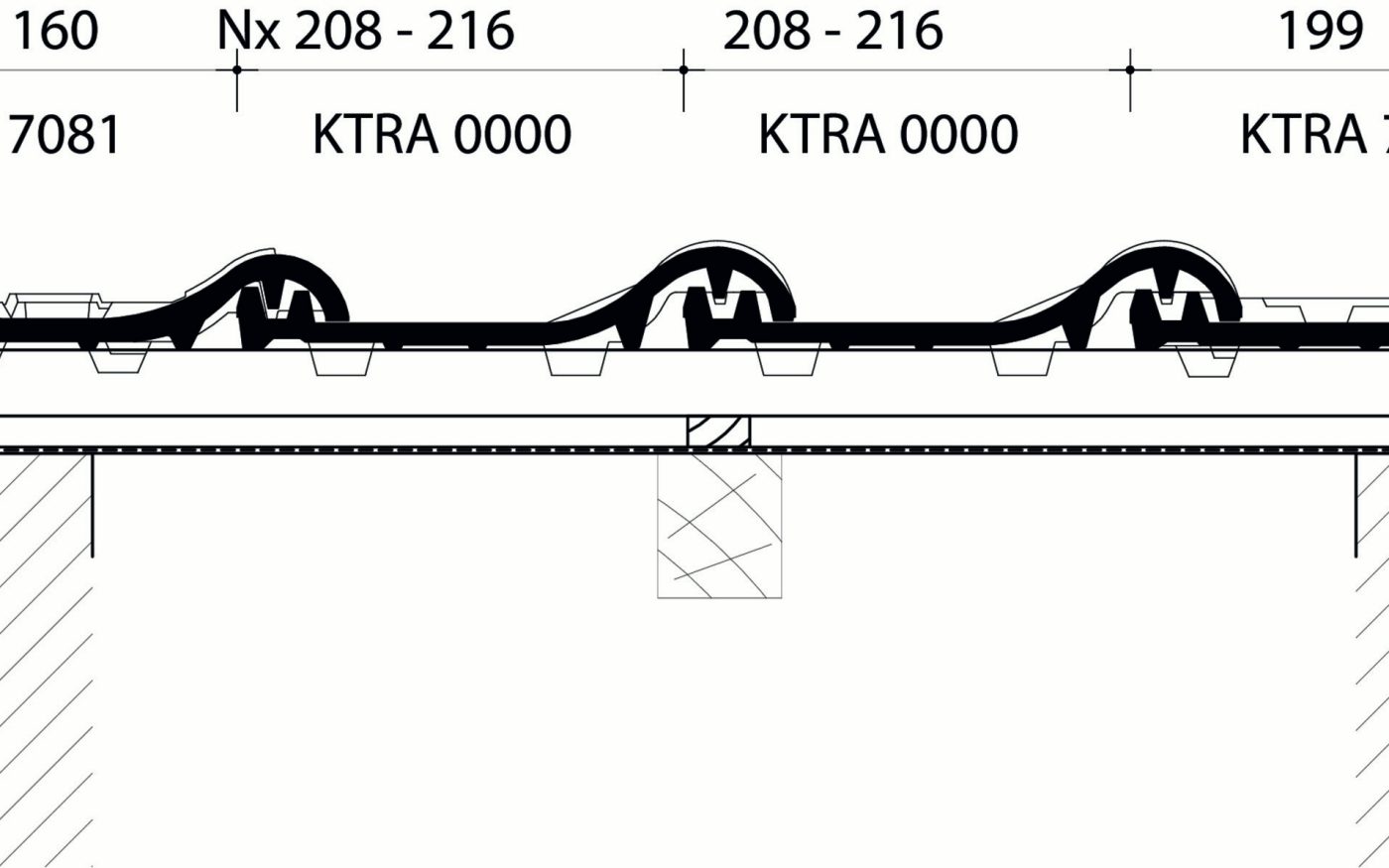 Tradiva - Dwarsdoorsnede dak ter hoogte van gevelpannen Duits model