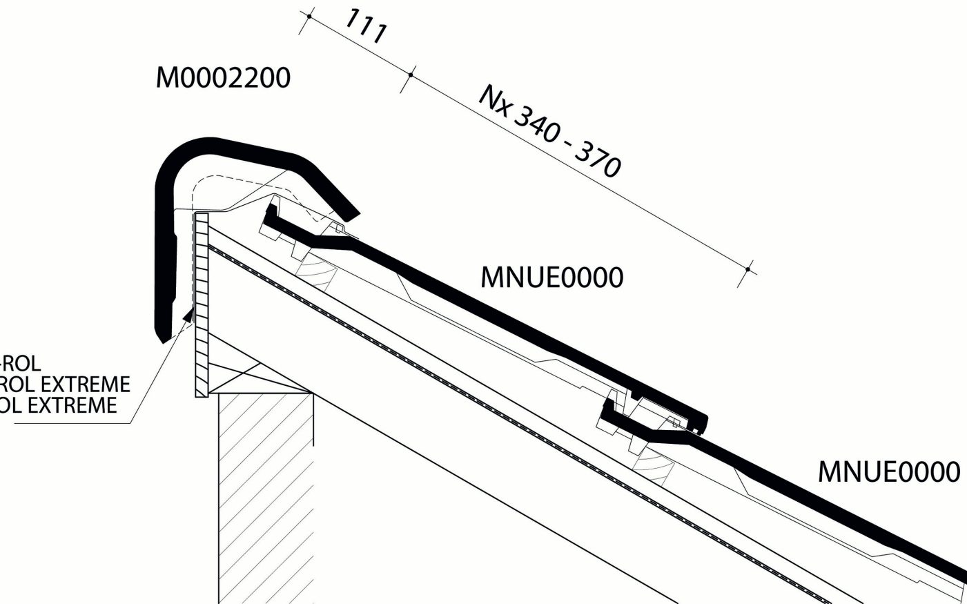 Nueva - Lengtedoorsnede dak ter hoogte van haakvorst