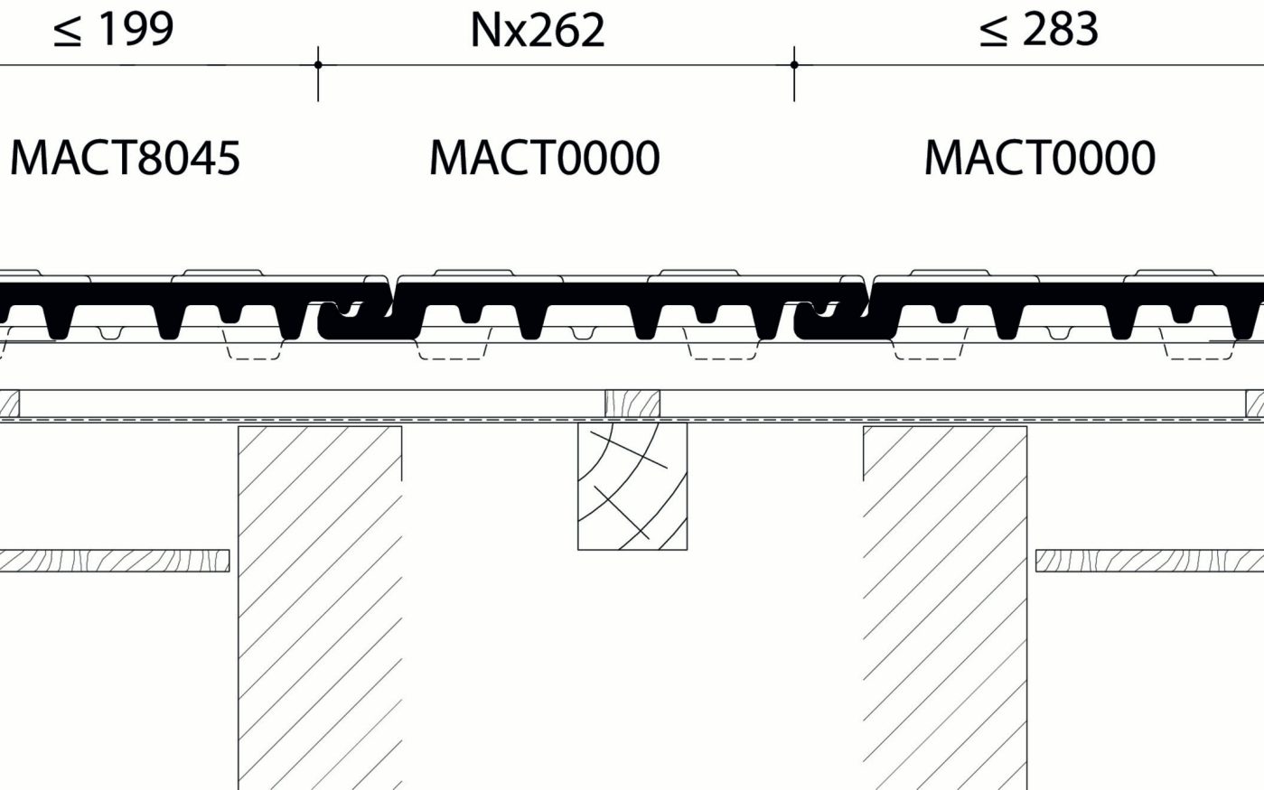 Actua 10 LT - Dwarsdoorsnede dak ter hoogte van pan zonder zijsluiting