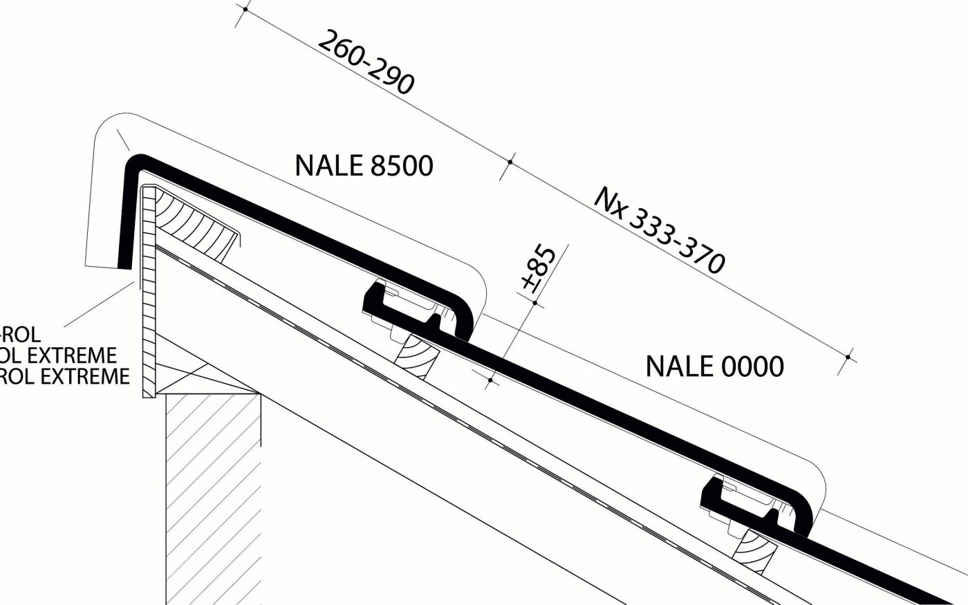 Alegra 10 TE - Lengtedoorsnede dak ter hoogte van haakvorst
