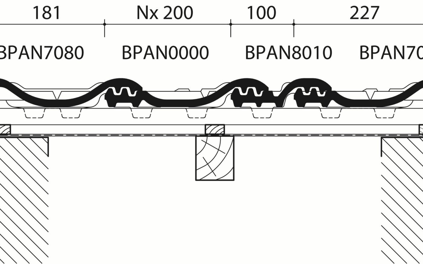 Panne - Dwarsdoorsnede dak ter hoogte van gevelpannen