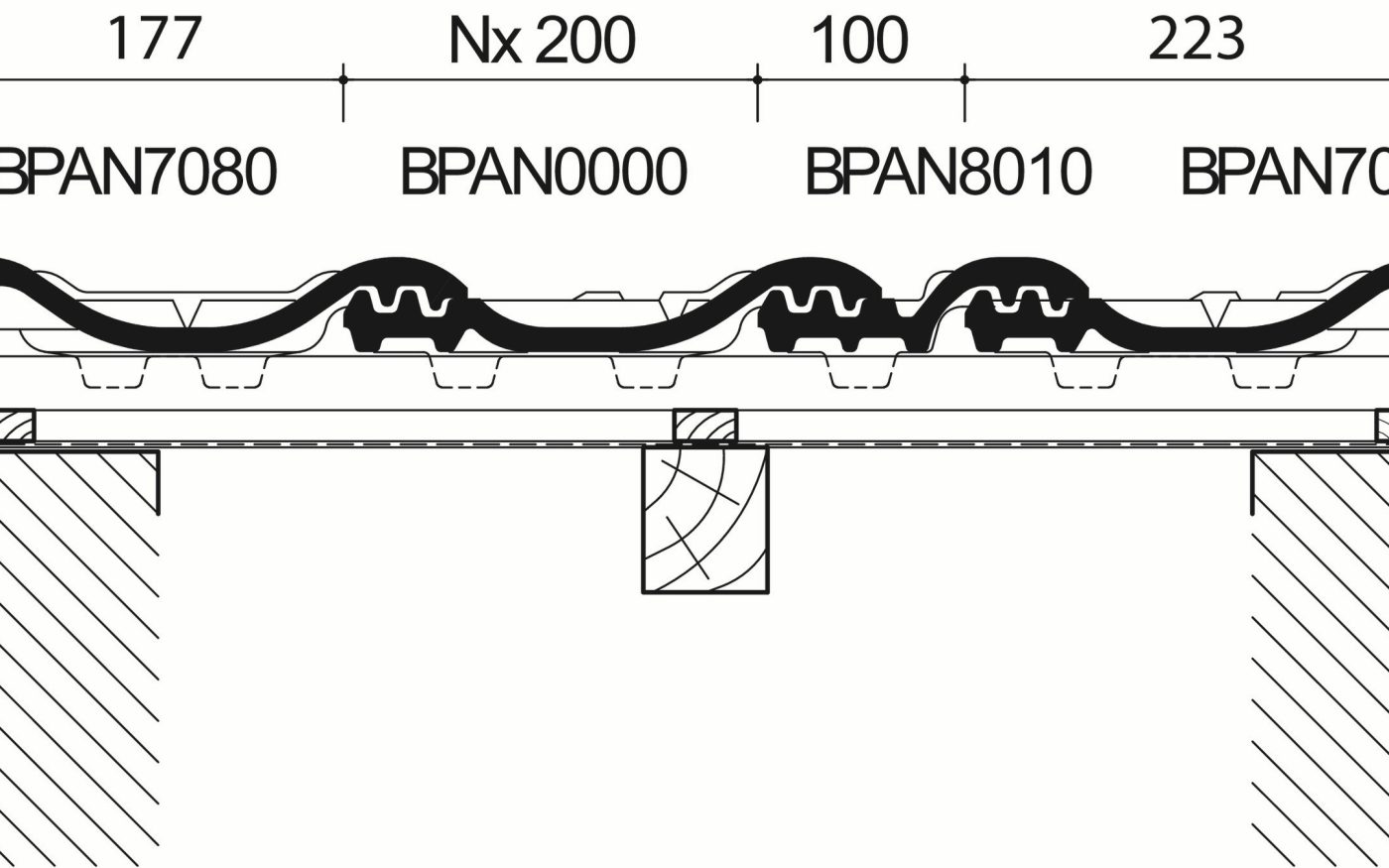 Panne - Dwarsdoorsnede dak ter hoogte van gevelpannen