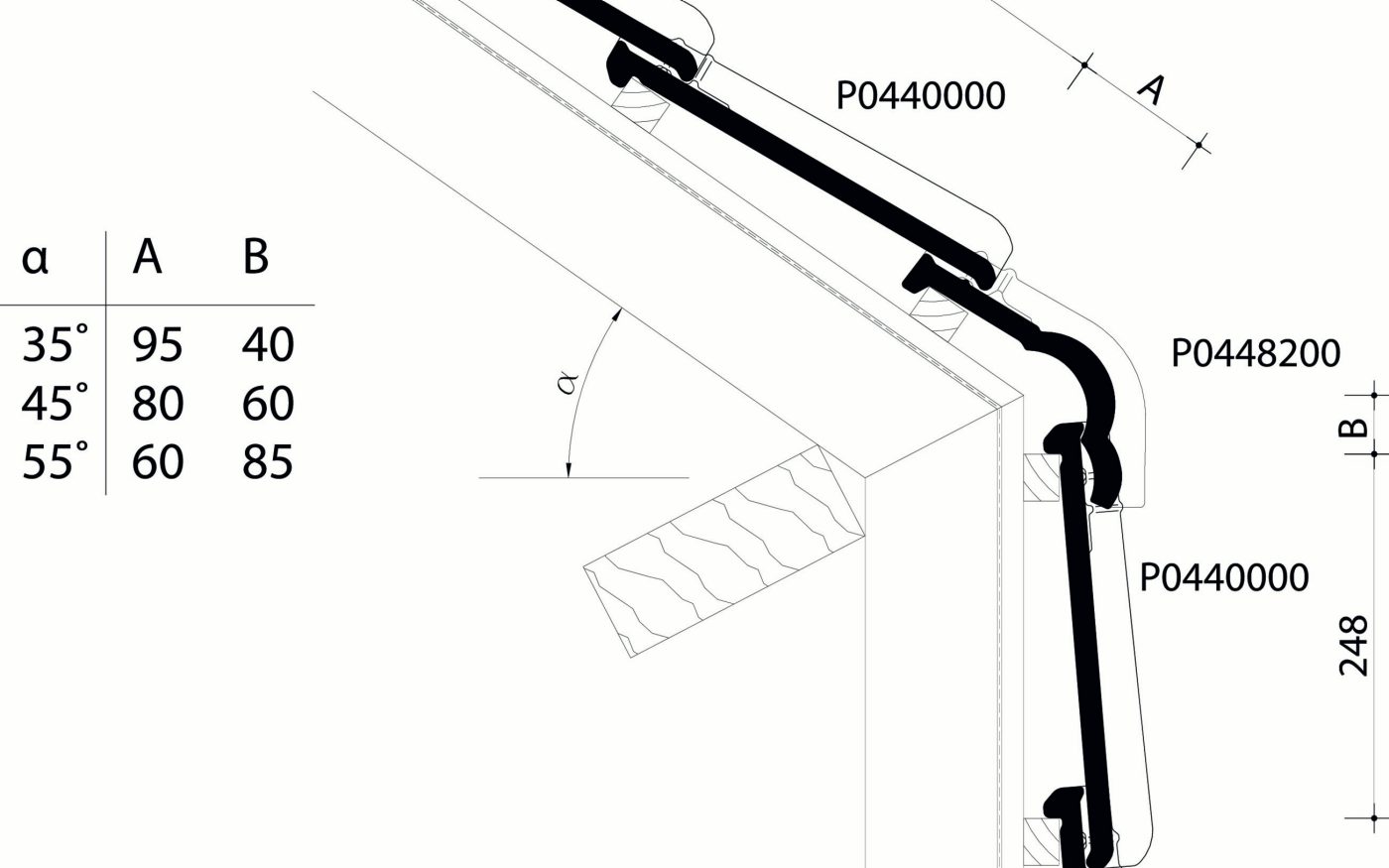 Stormpan 44 : Lengtedoorsnede_dak_thv_knikpan