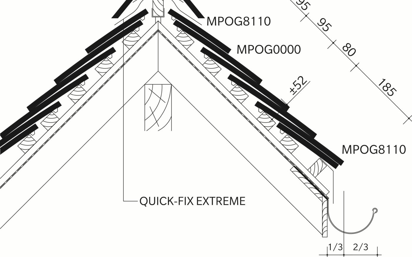 TERREAL Plate Origine : Lengtedoorsnede_dak_thv_vorst_met_Quick-fix Extreme