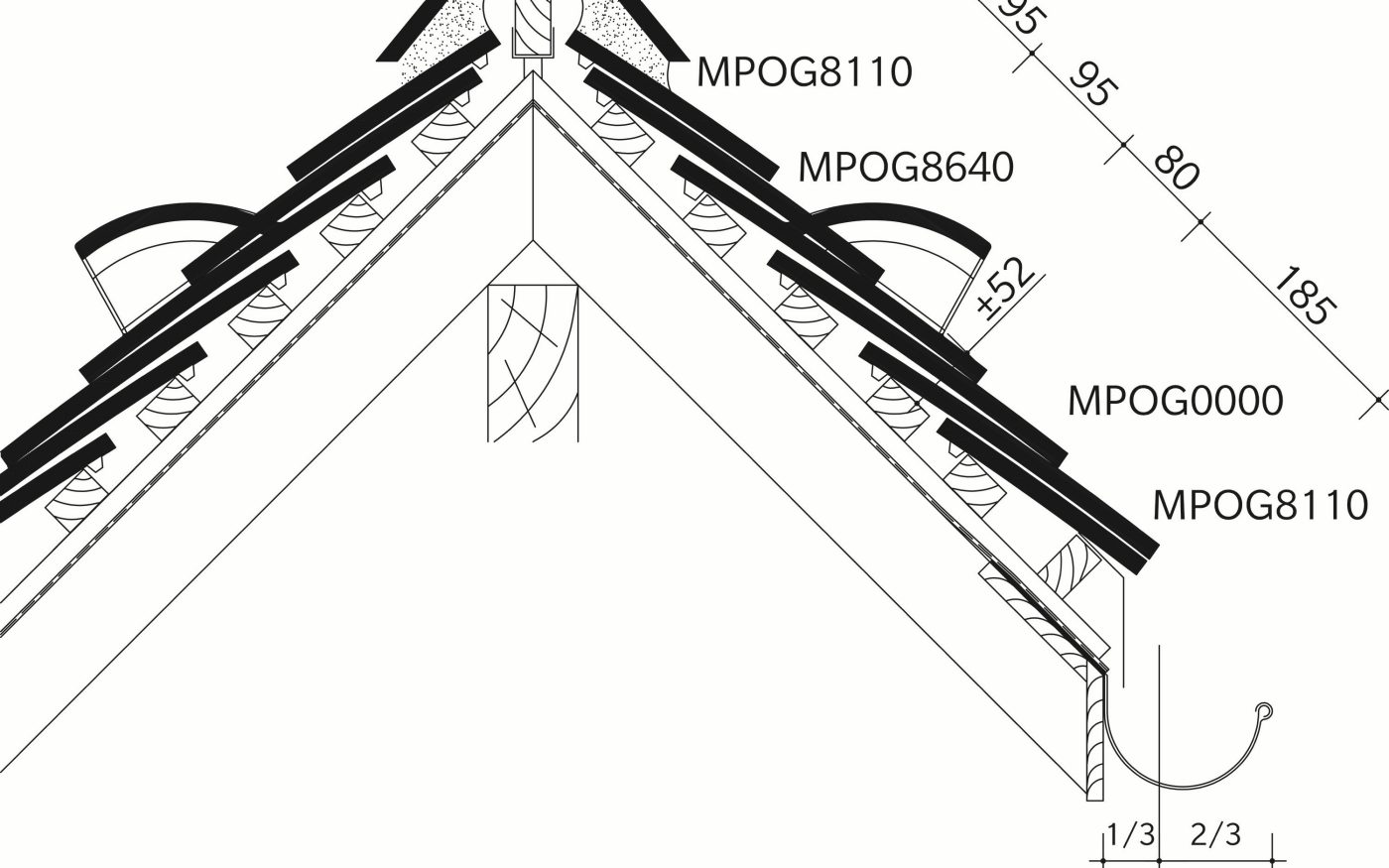 TERREAL Plate Orgine : Lengtedoorsnede_dak_thv_vorst_ingemorteld