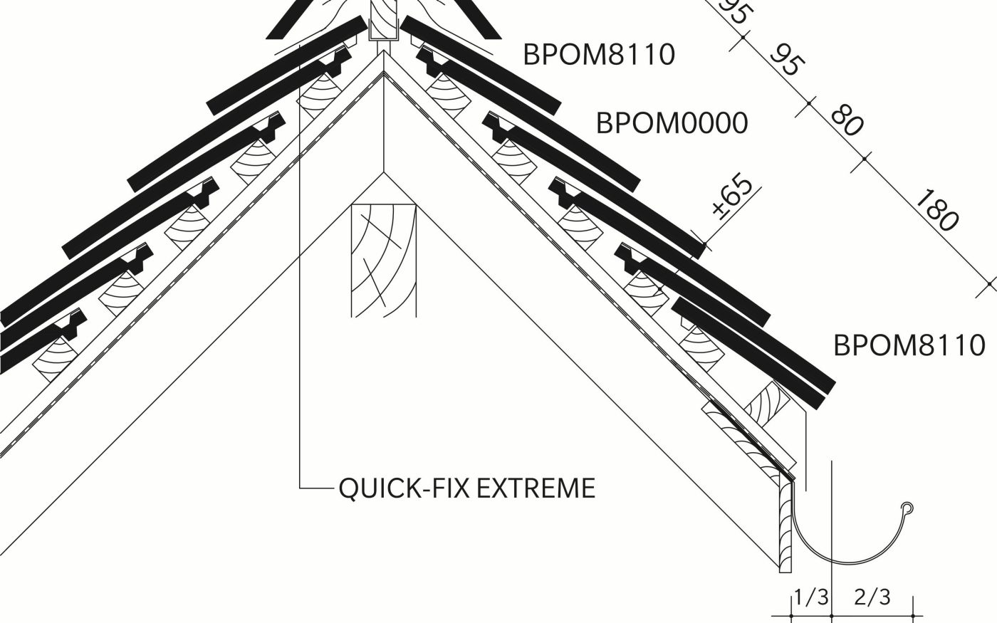 TERREAL Pommard : Lengtedoorsnede_dak_thv_vorst_met_Quick-fix Extreme