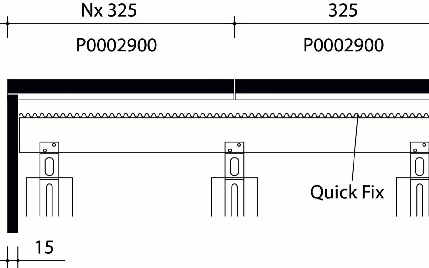 Tegelpan Rustica - Dwarsdoorsnede dak ter hoogte van vorst 2900