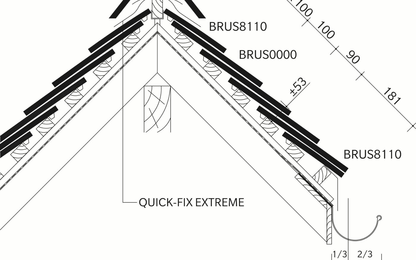 TERREAL Rustique: BRUS_Lengtedoorsnede_dak_thv_vorst_met_Quick-fix Extreme
