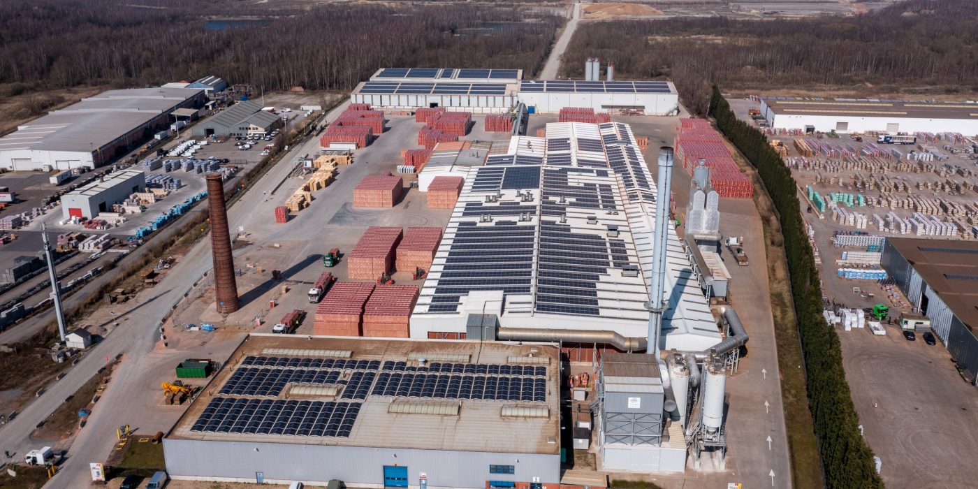 Air photo of plant Rumst with solar panels on roof