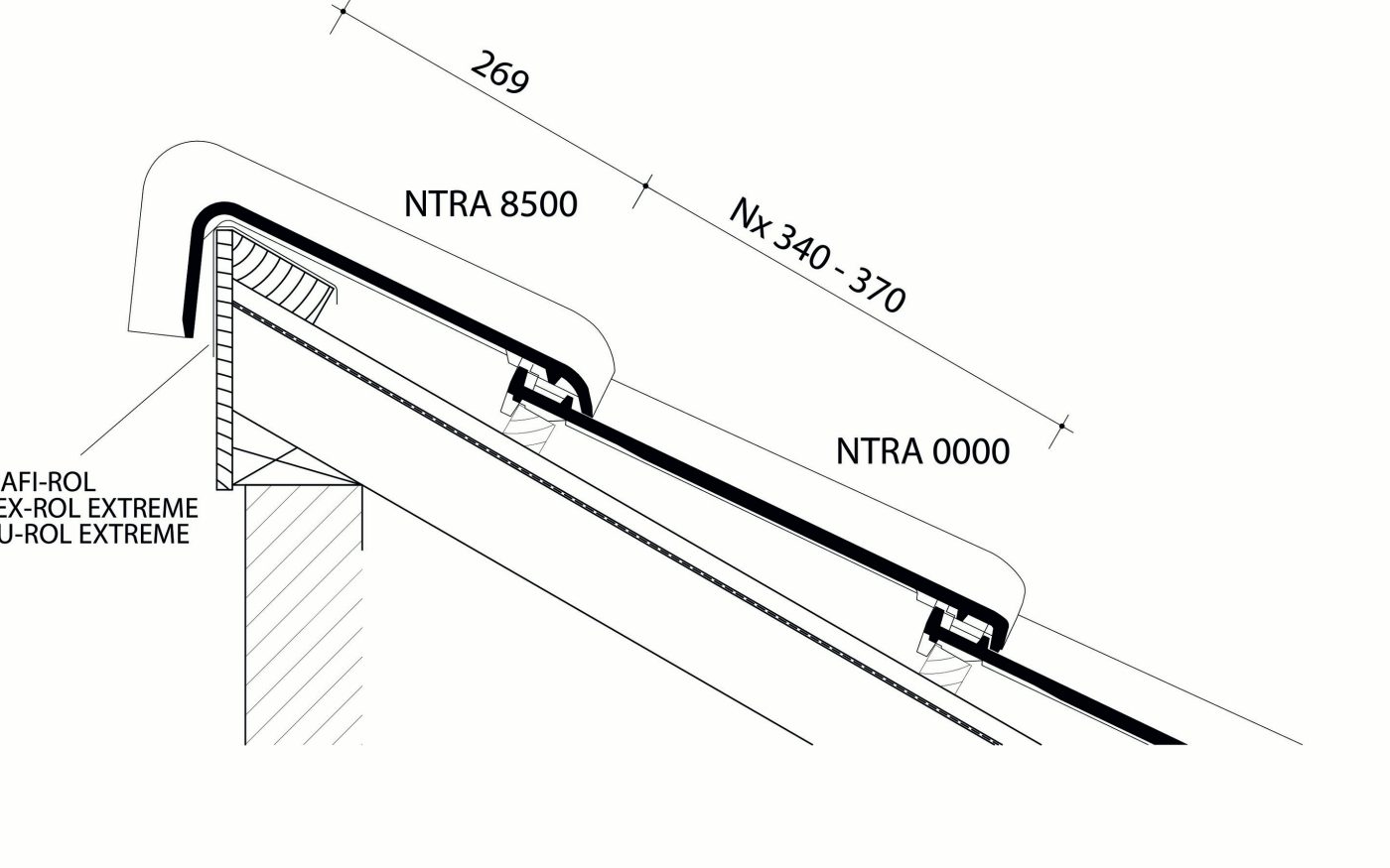 Tradiva - Plan de pose longitudinale de la toiture au niveau de la tuile faîtière
