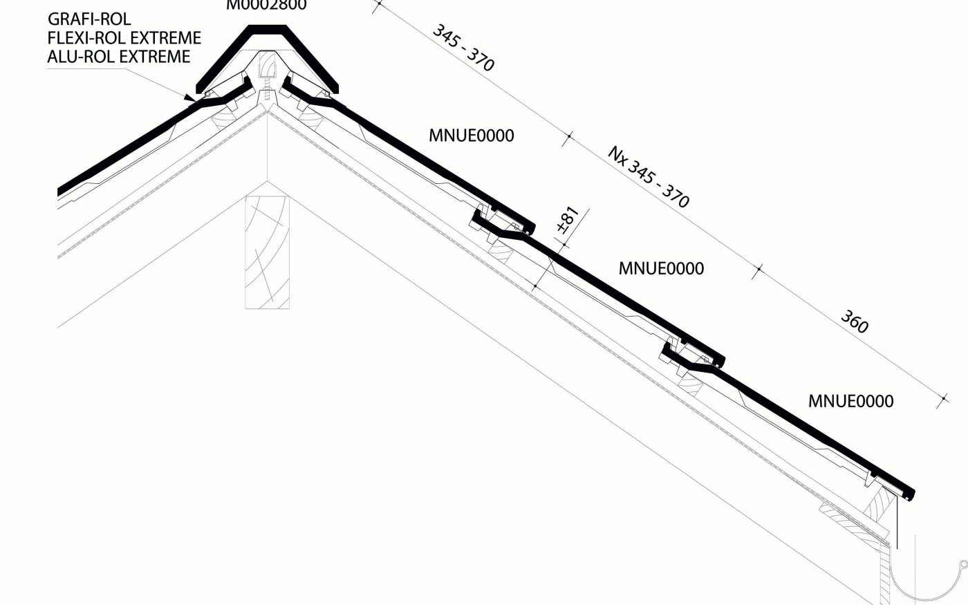 Nueva - Plan de pose longitudinale de la toiture au niveau de la faîtière