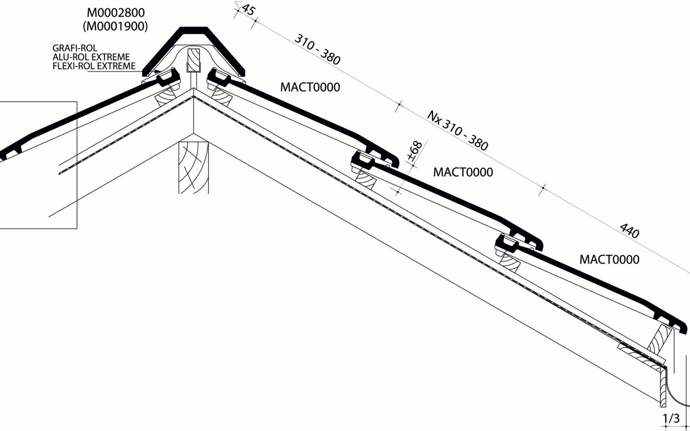 Actua 10 LT - Plan de pose longitudinale de la toiture au niveau de la faîtière