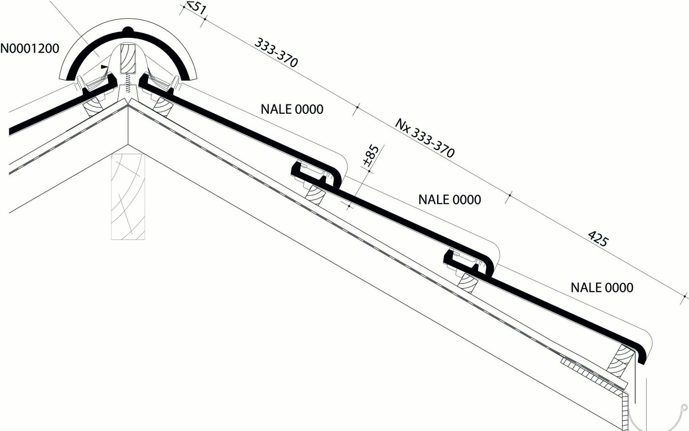 Alegra 10 TE - Plan de pose longitudinale de la toiture au niveau de la faîtière