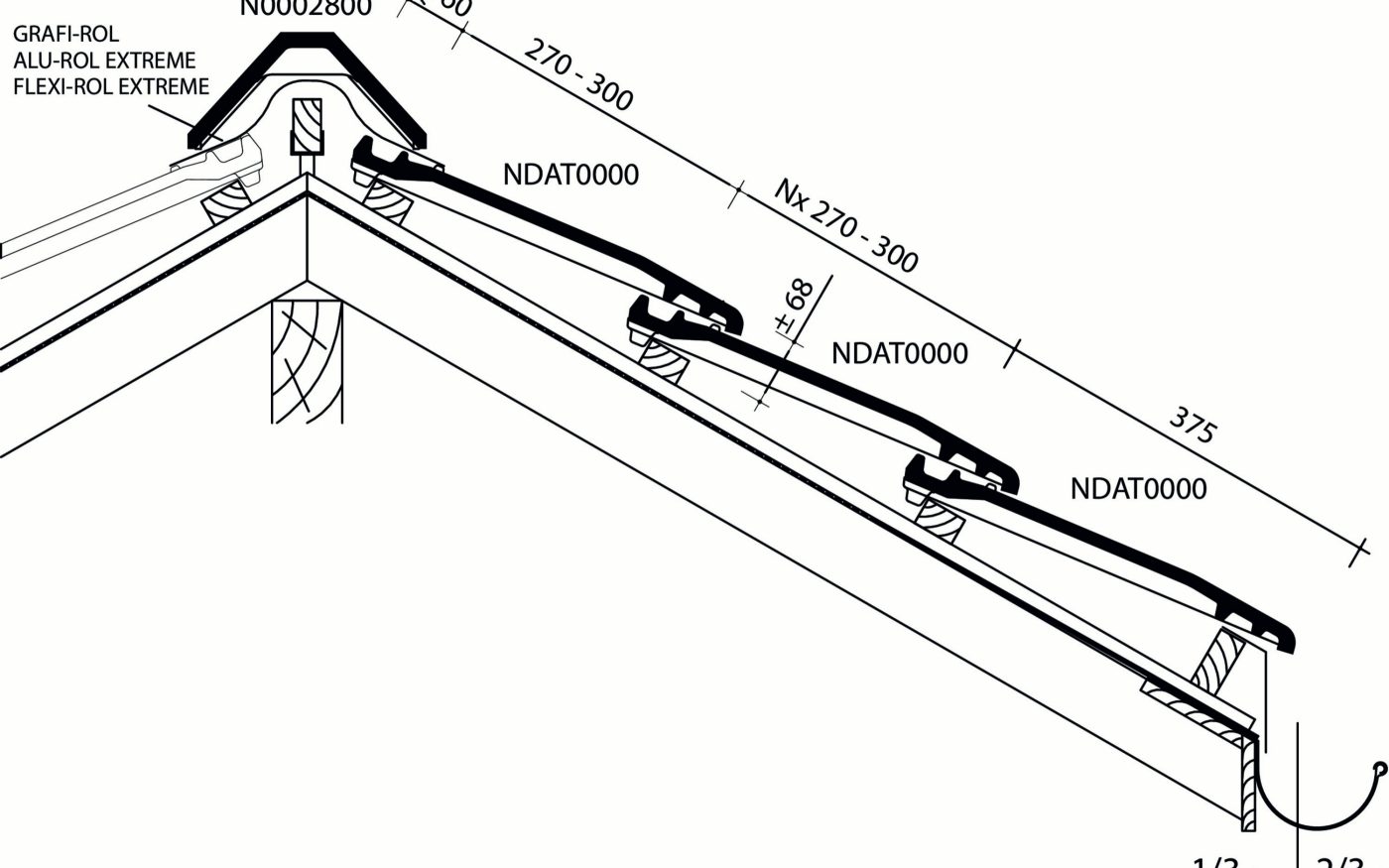 Datura - Plan de pose longitudinale de la toiture au niveau de la faîtière angulaire