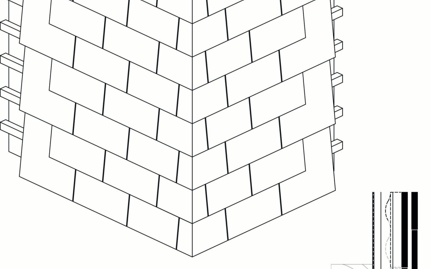 Tuile plate Keymer - Dessin bardage en 3D avec section