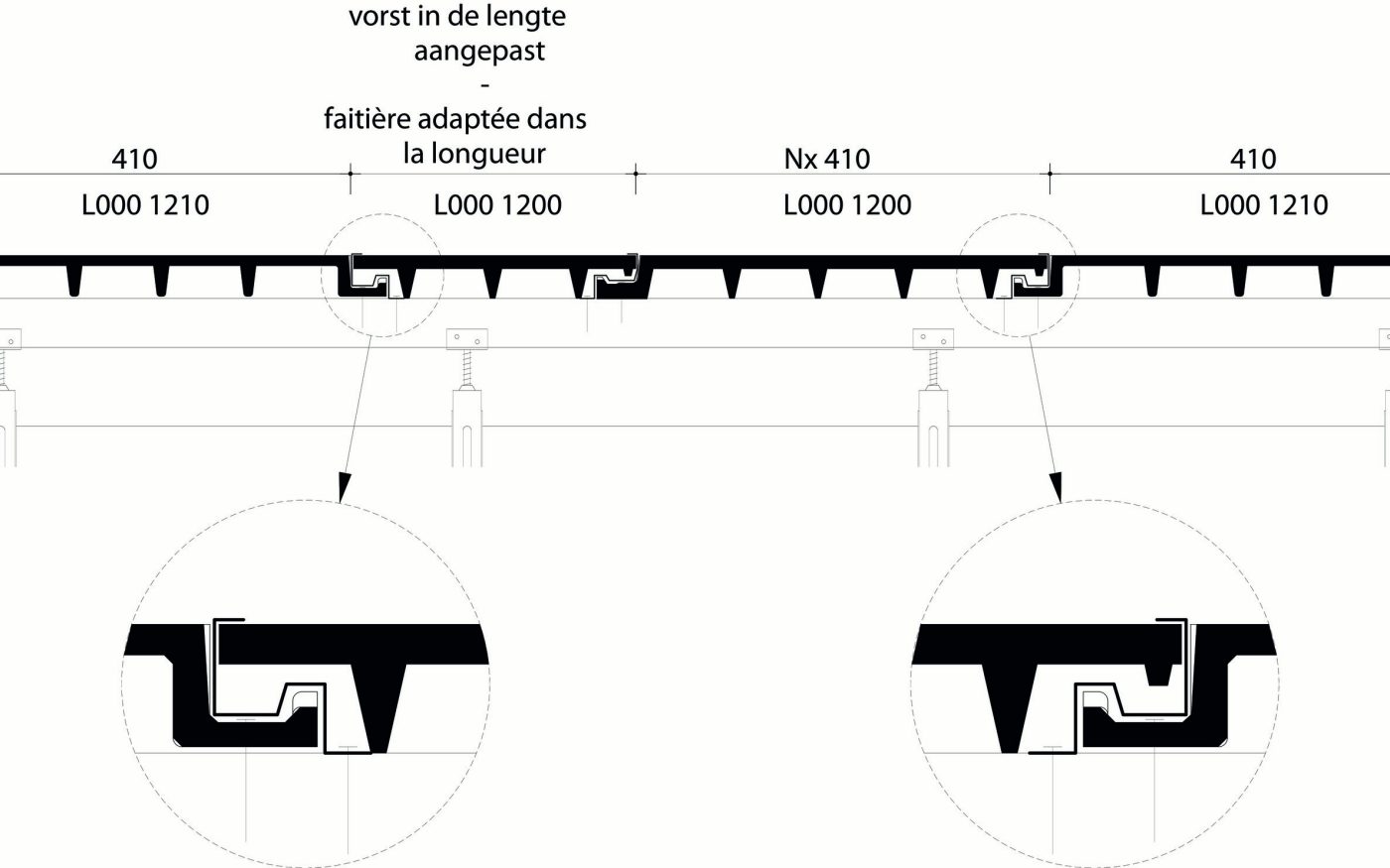 L15 - Plan de pose transversale de la toiture au niveau de la faîtière