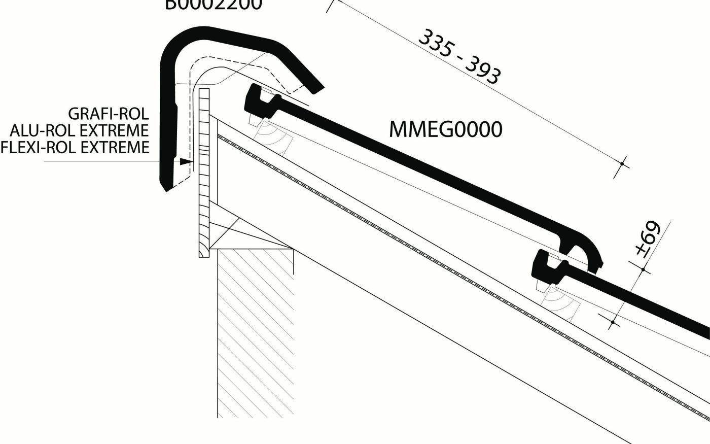 Mega :  Plan de pose longitudinale de la toiture au niveau de la tuile faîtière