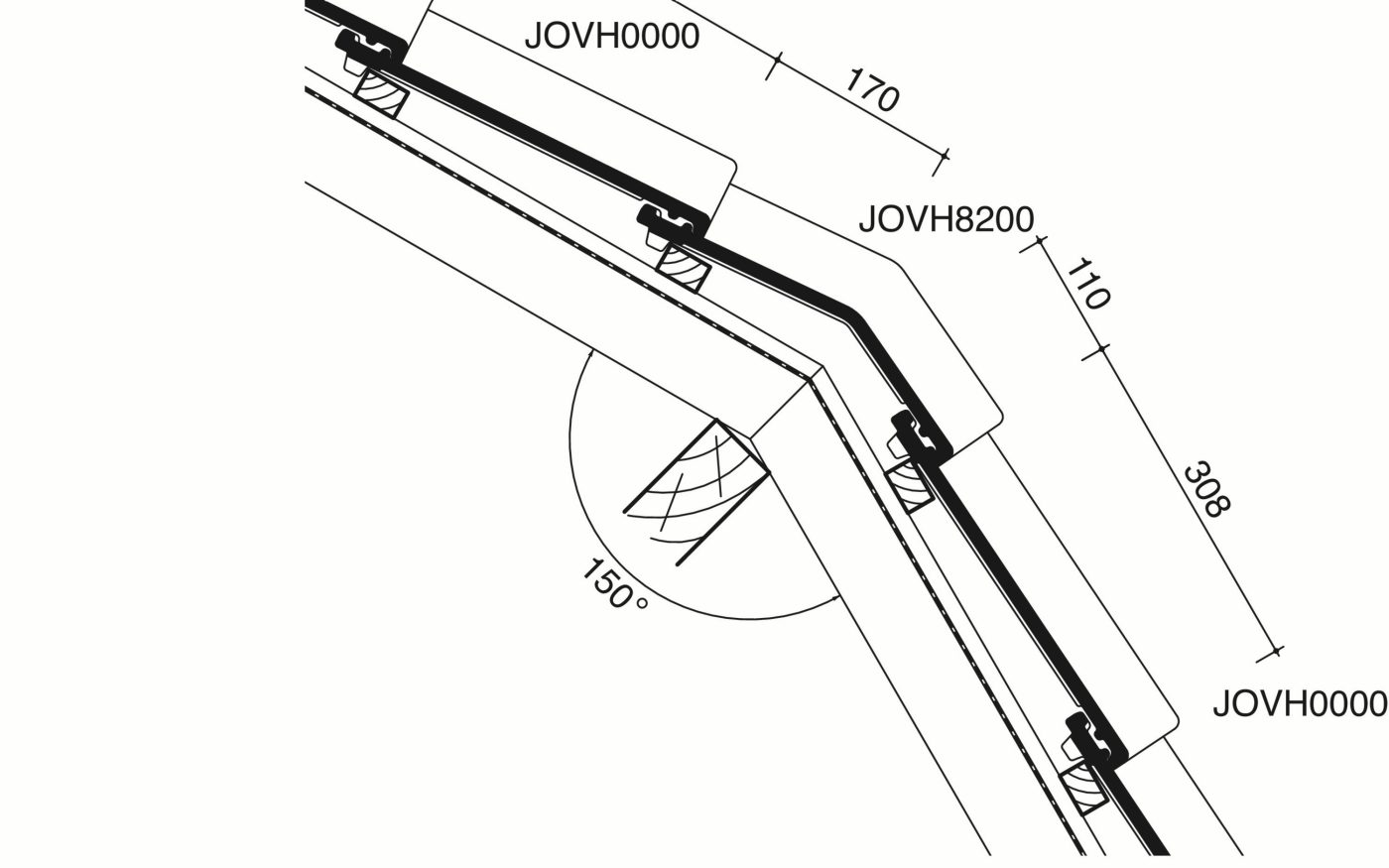 OVH Klassiek - Plan de pose longitudinale de la toiture au niveau de la tuile membron