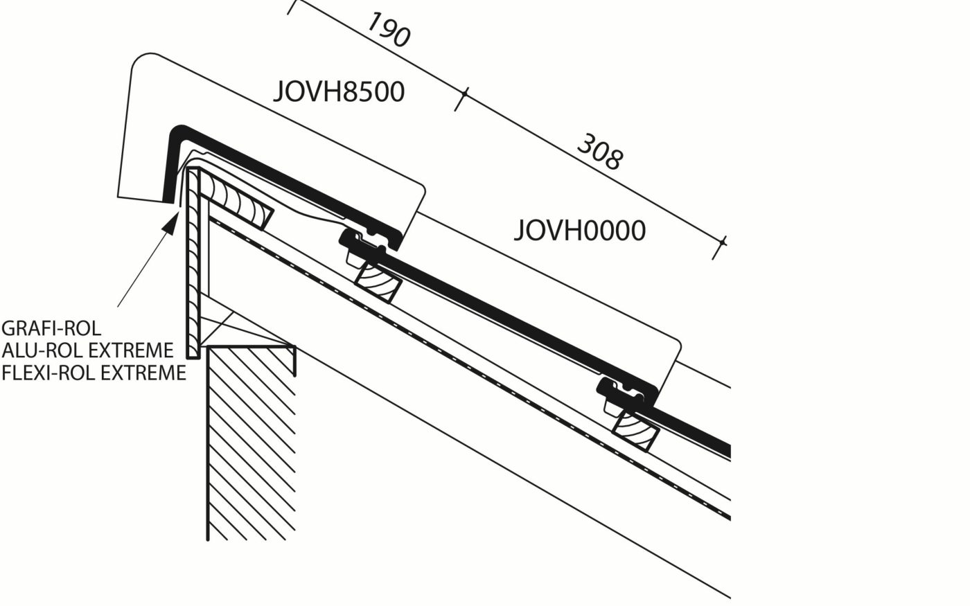 OVH Klassiek - Plan de pose longitudinale de la toiture au niveau de la tuile faîtière
