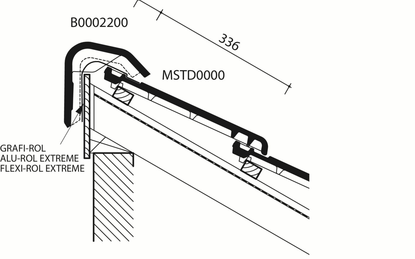 Standard - Plan de pose longitudinale de la toiture au niveau de la tuile faîtière