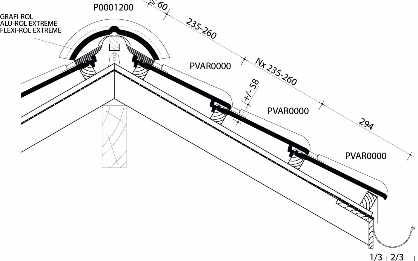 Vario 18 - Plan de pose longitudinal de la toiture au niveau de la faîtière