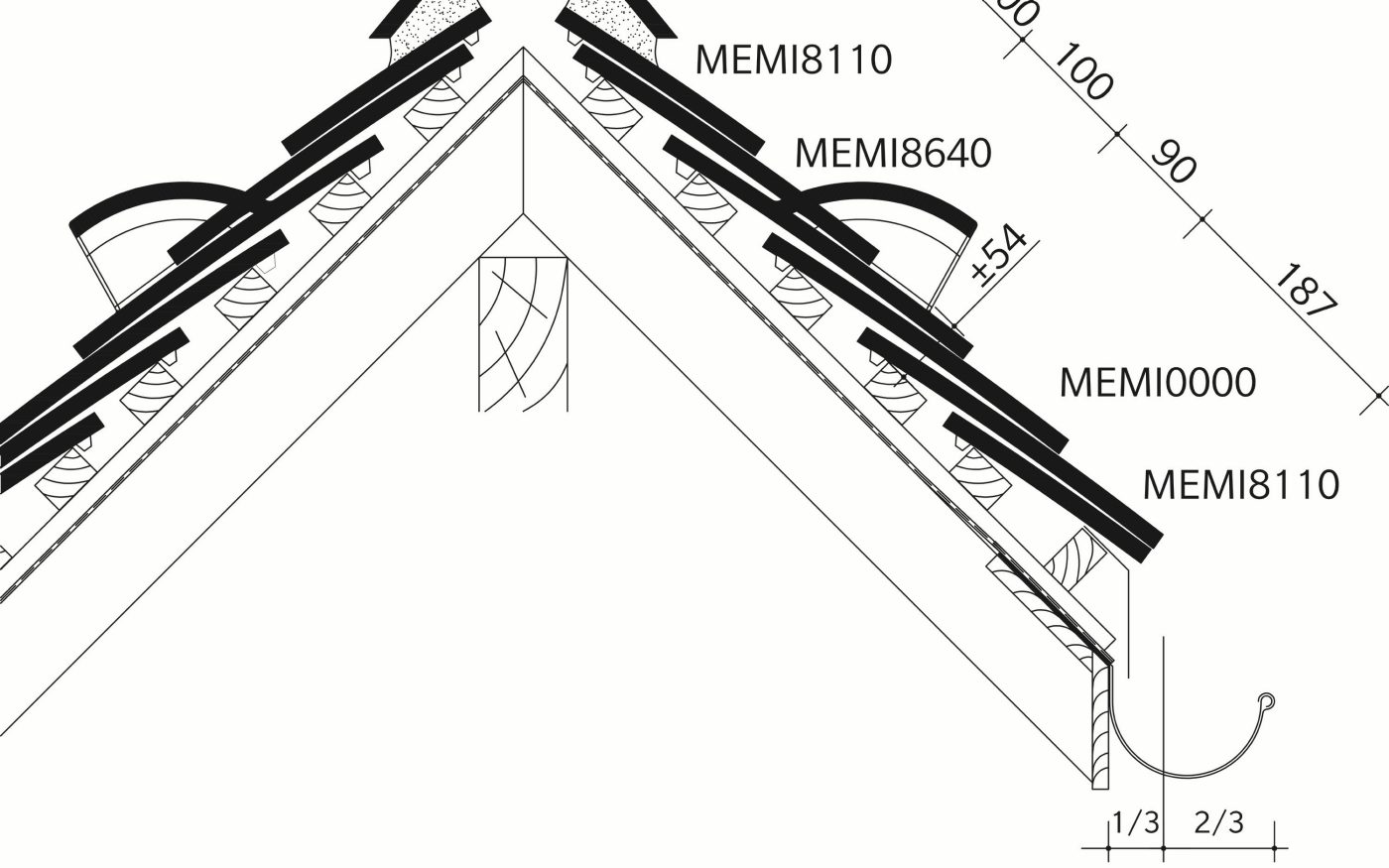TERREAL Éminence : Section longitudinale_faîtière_au mortier