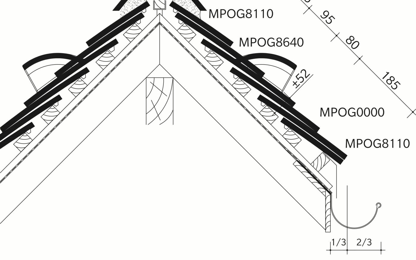 TERREAL Plate Origine : Section longitudinale_faîtière_au mortier