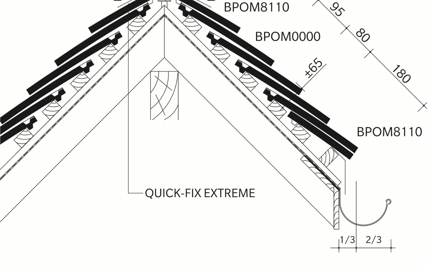 TERREAL Pommard : Section longitudinale_faîtière_Quick-fix Extreme