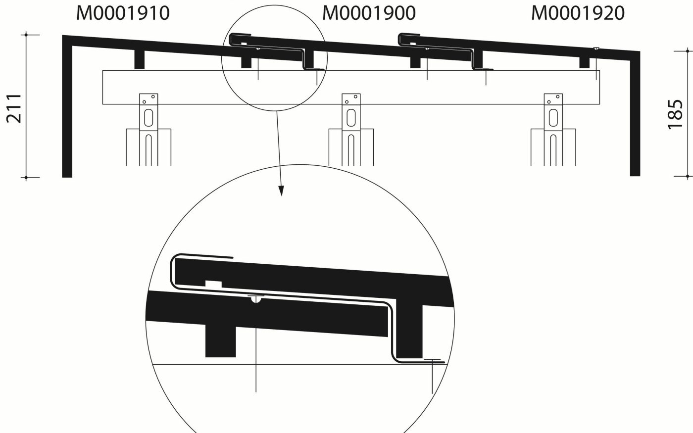 Vauban - Plan de pose transversale de la toiture au niveau de la faîtière angulaire Vauban