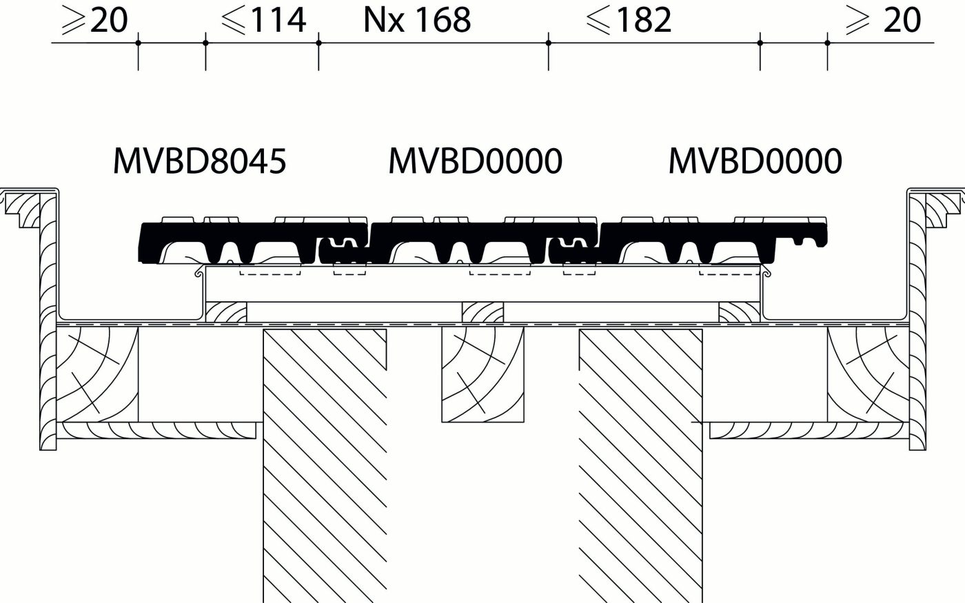 Vauban - Plan de pose transversale de la toiture au niveau de la tuile sans emboîtement de côté