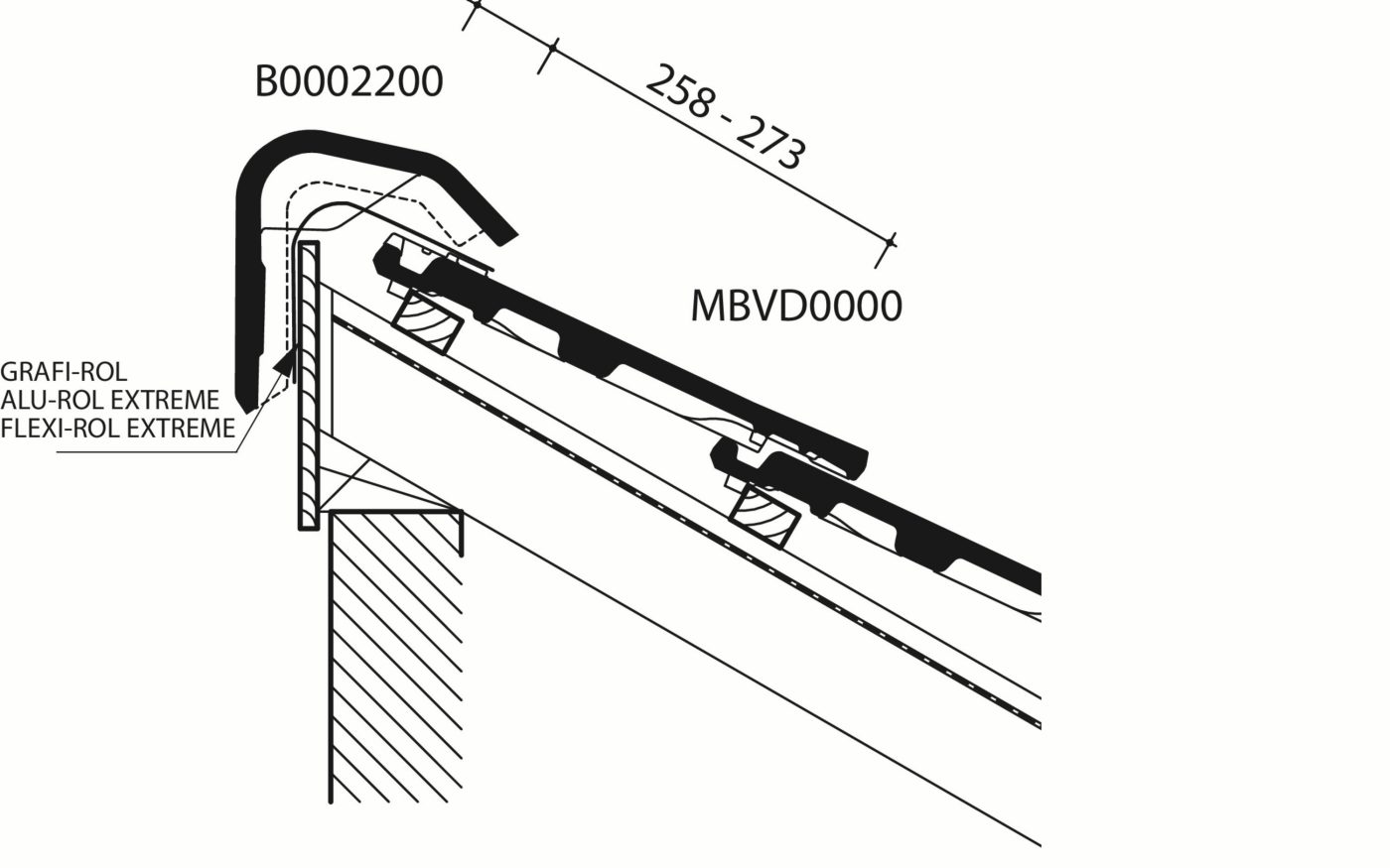 Vauban - Plan de pose longitudinale de la toiture au niveau de la tuile faîtière