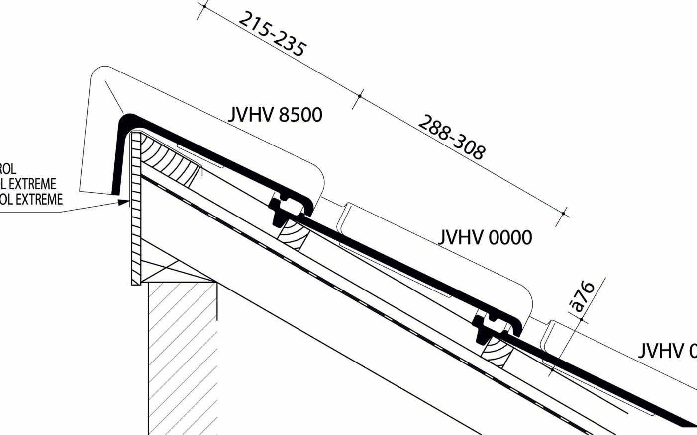 VHV Klassiek - Plan de pose longitudinale de la toiture au niveau de la tuile faîtière