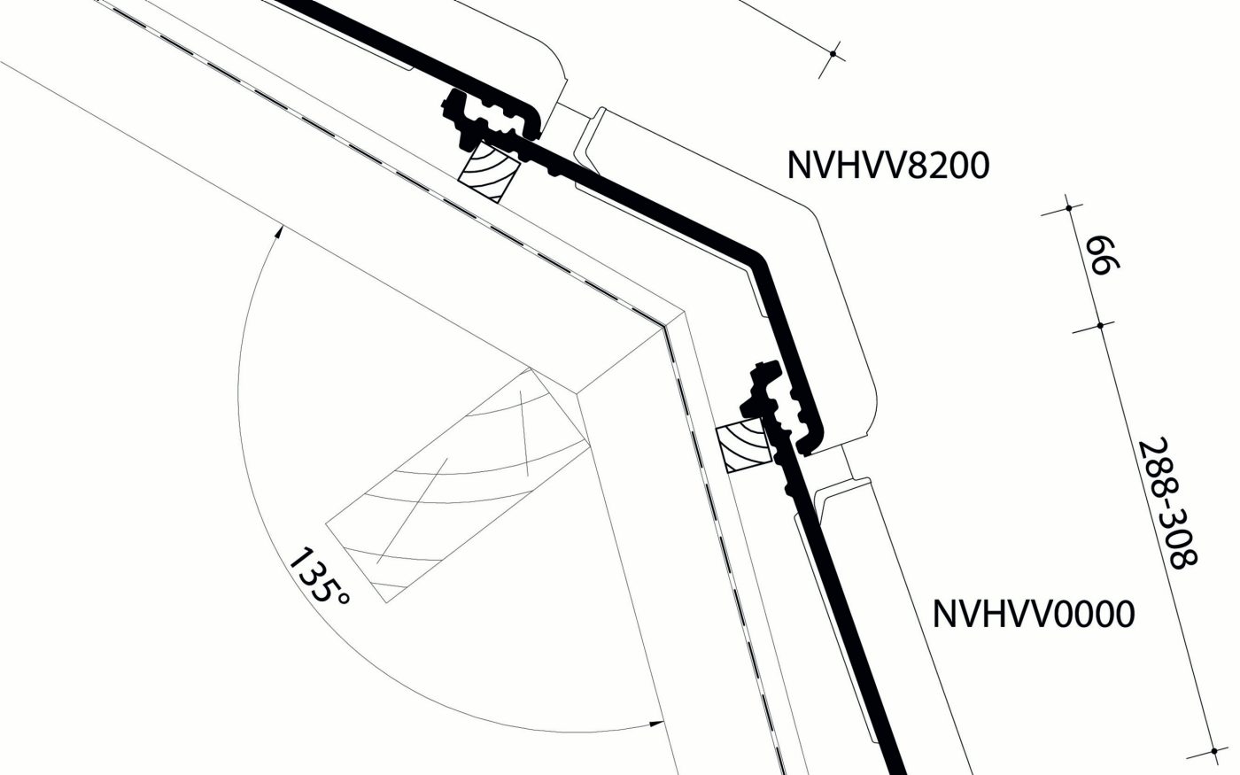 VHV VARIO - Plan longitudinale de la toiture au niveau de la tuile membron