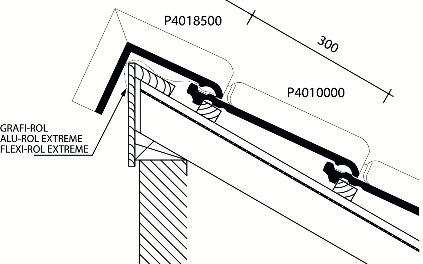 Tuile Galbée 401 - Plan de pose longitudinale de la toiture au niveau de la tuile faîtière