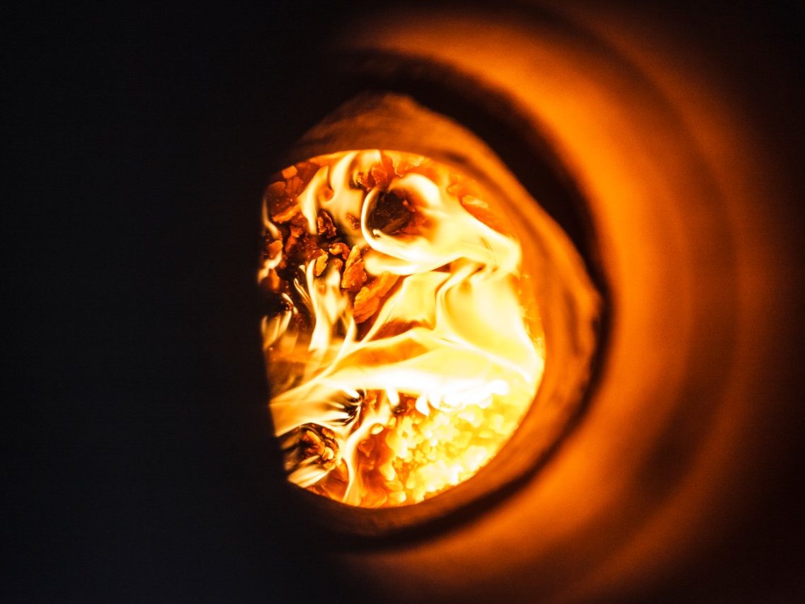 Photography of flame in ring kiln at Maaseik