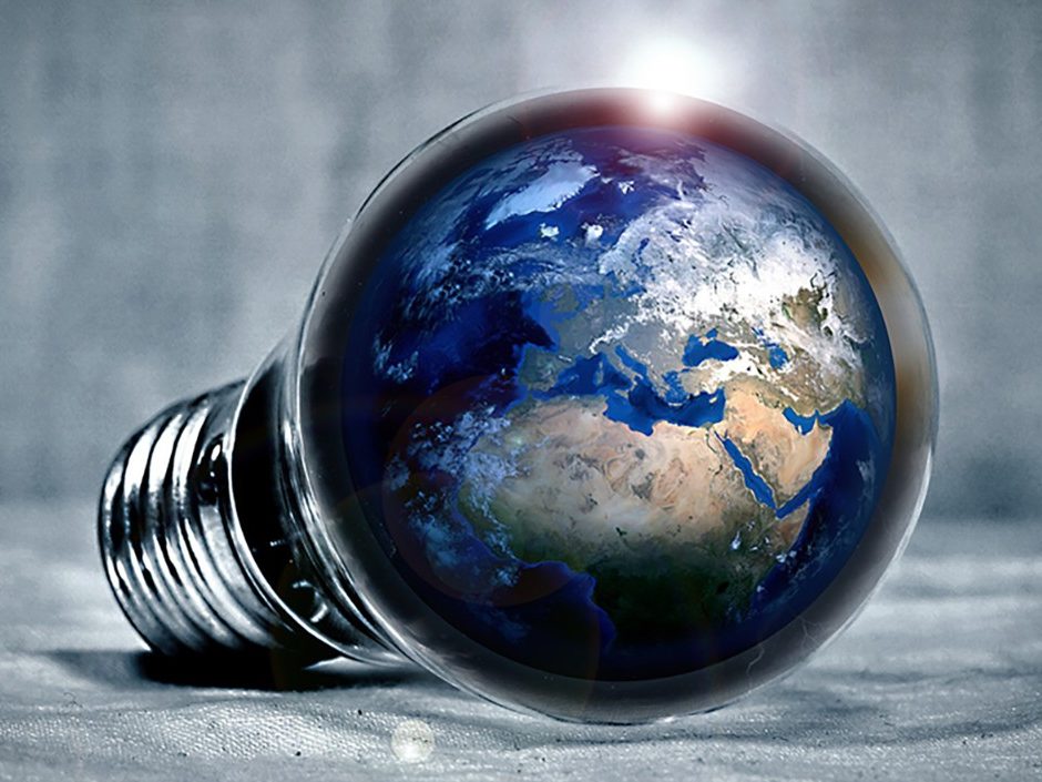 Energy saving with word on a light bulb