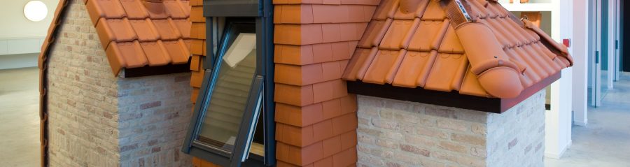 Mock-up roof and façade cladding and accessories in showroom Londerzeel
