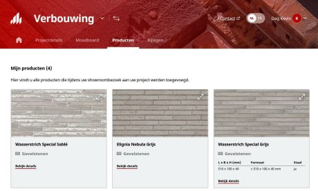 Toegekende producten tijdens het showroombezoek