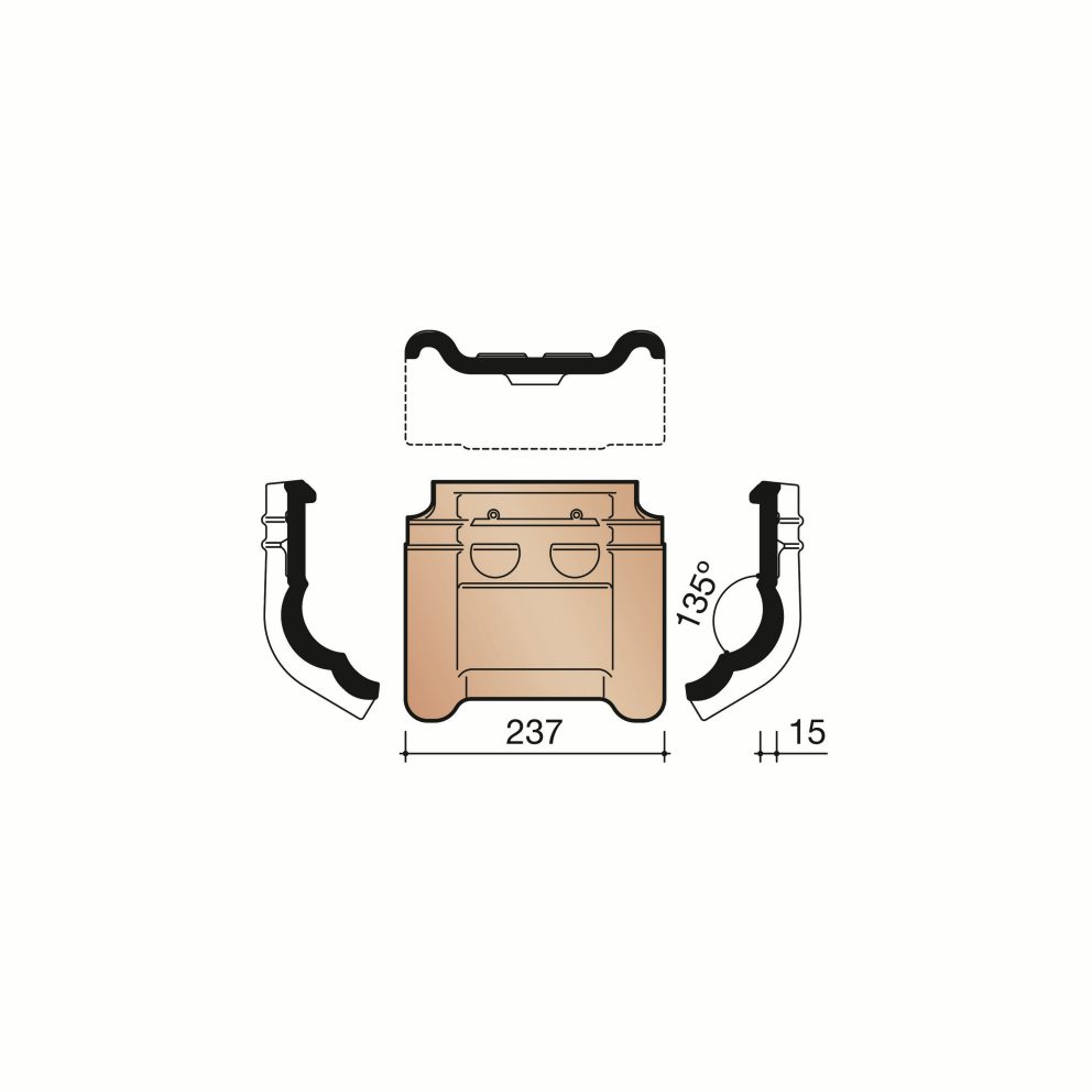 Technical drawing of the Tuile du nord 44 knikpan met dubbele wel