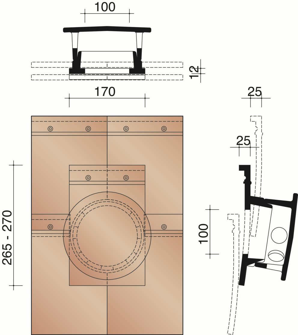 Tegelpan Rustica - Kit kokerpan dia 100 mm + kapje + aansluitingsmodule