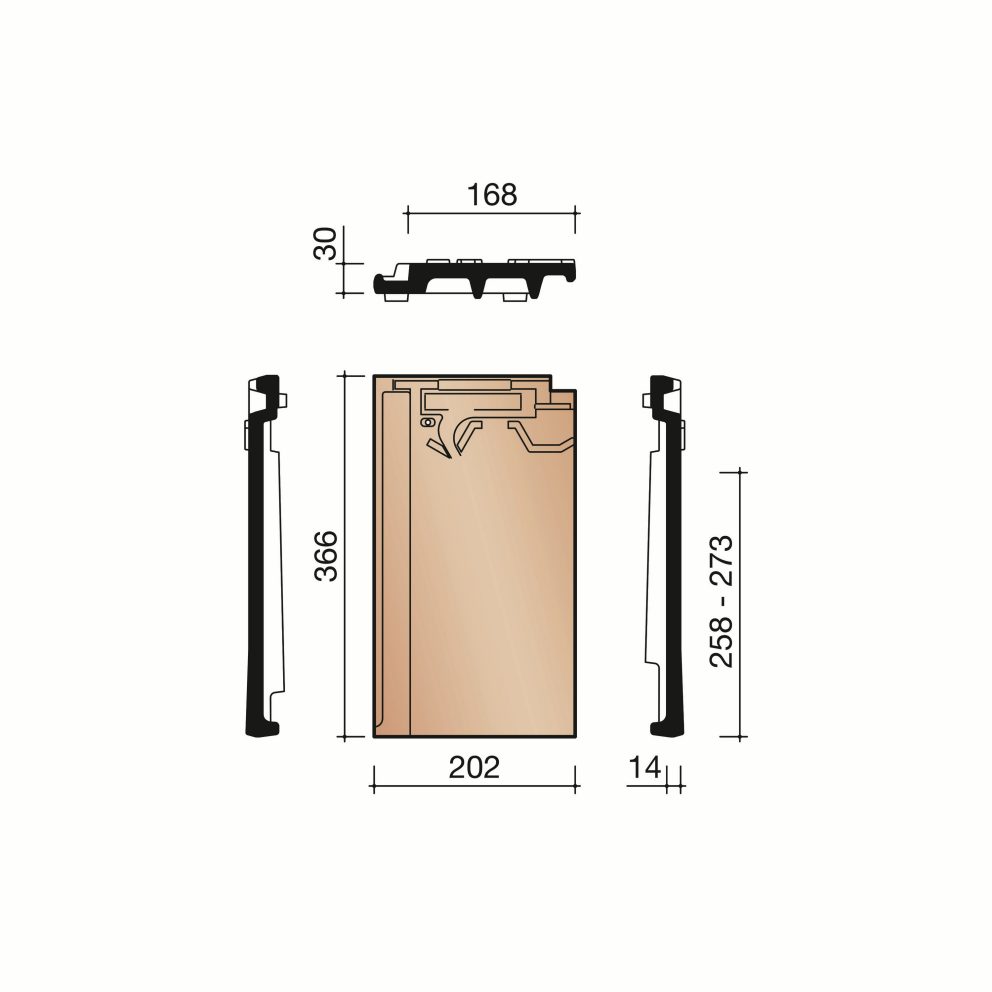 Technical drawing of the Vauban dakgootventilatiepan