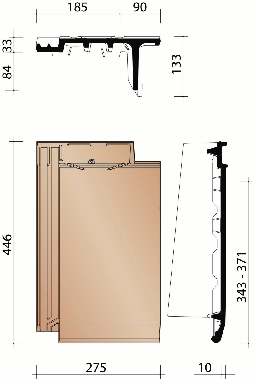 Mikado: rechter gevelpan Duits model (2,7/lm)