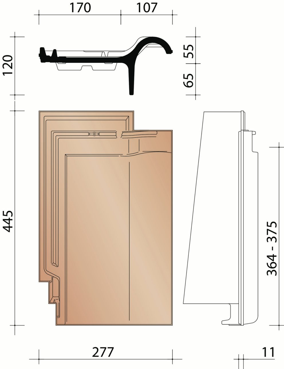 Harmonica: rechter gevelpan Duits model (2,7/lm)