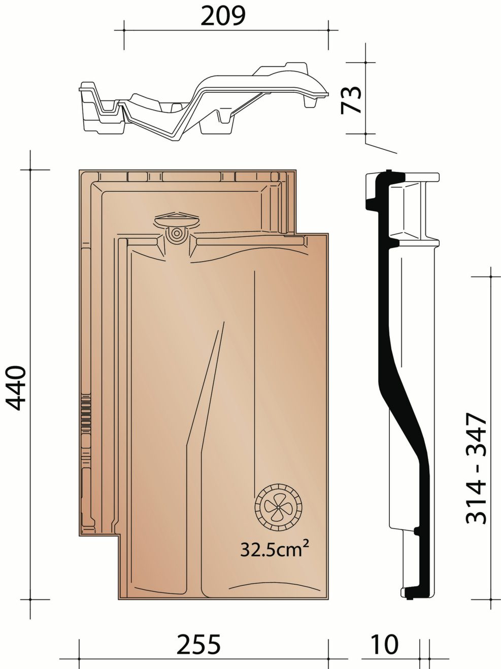 Melodie : tuile chatière 32,5cm²