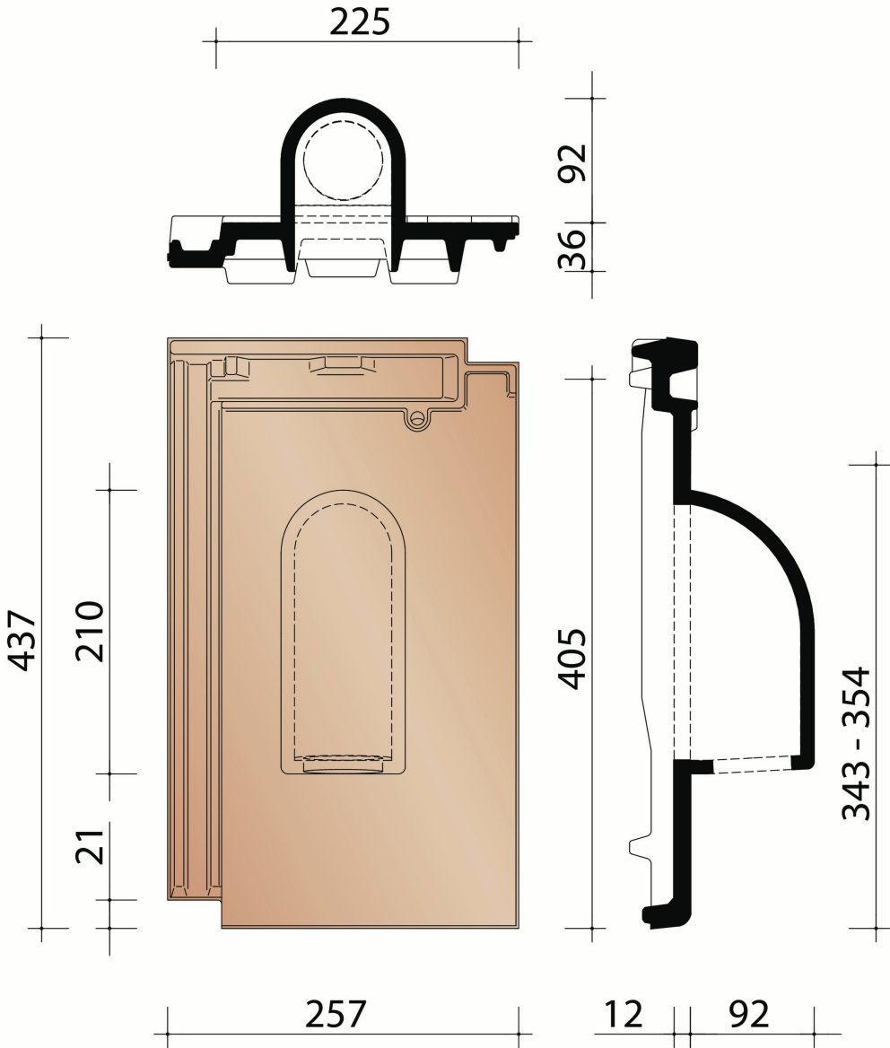 Domino : Tuile de passage pour tuyau + adapteur sous-toiture
