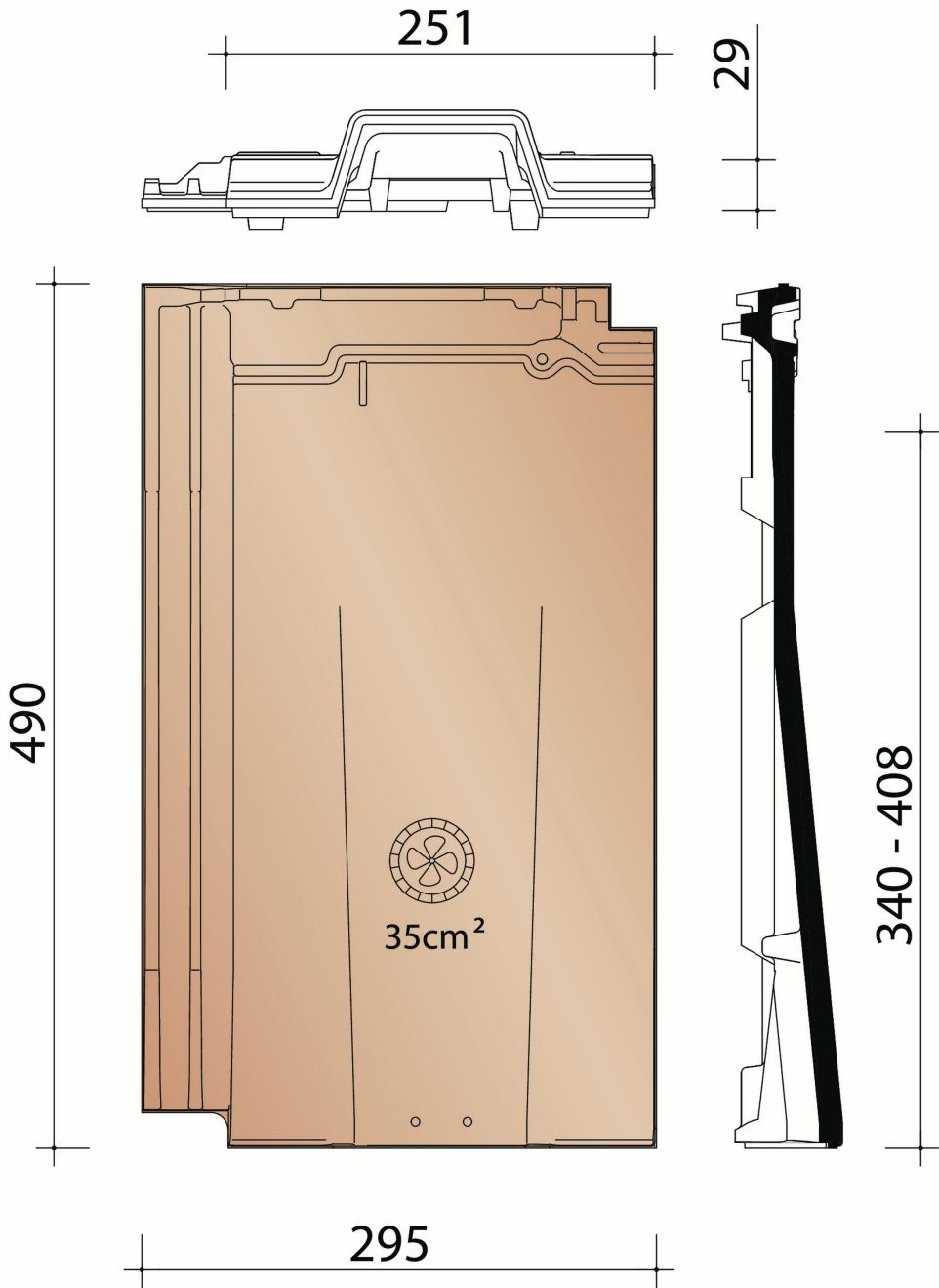 Volnay :Ventilatiepan met rooster - 35 cm²