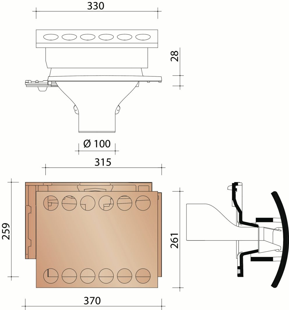 Rully : Kit kokerpan dia 100 mm + kapje + aansluitingsmodule