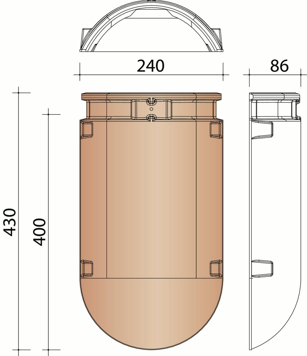 Côte Fleurie: About d'arêtier demi-rond (rouge naturel)