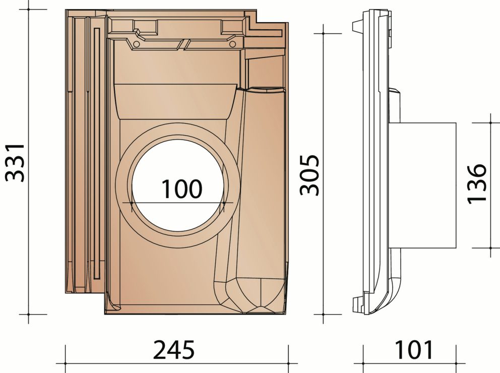 Côte Fleurie : Tuile à douille dia 100 mm