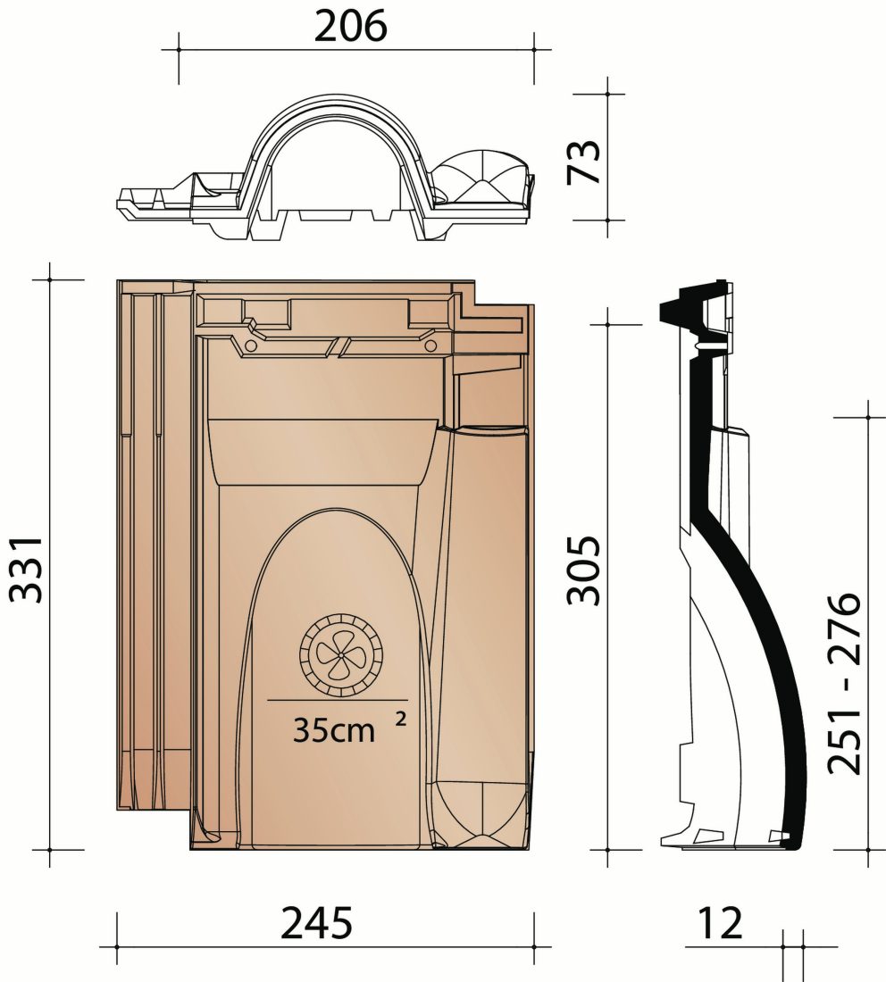 Côte Fleurie : Tuile châtière avec grille - 35 cm²